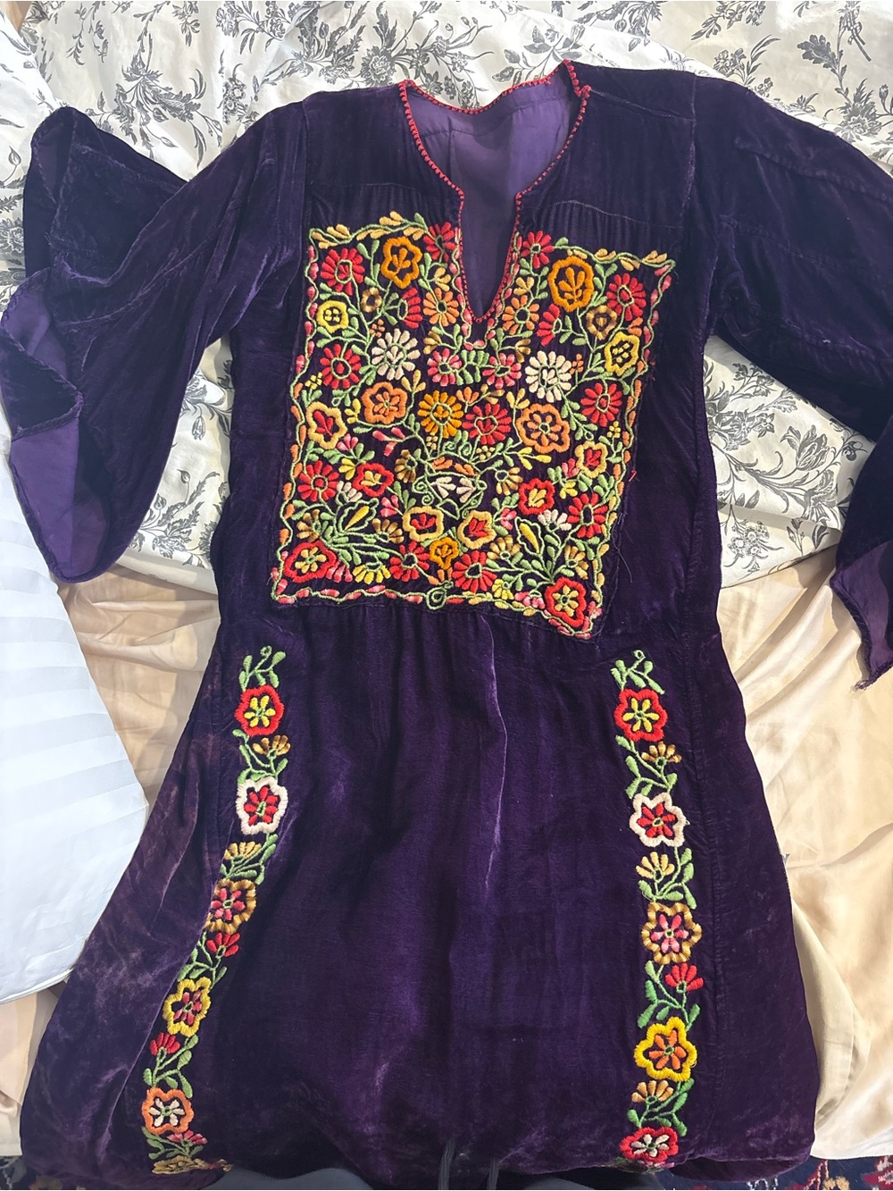 Purple Velvet Embroidered Palestinian thobe Dress